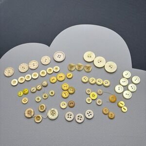 Vintage Yellow Beige Button 62 Lot Two Hole Four Hole Early Plastic Casein Stone